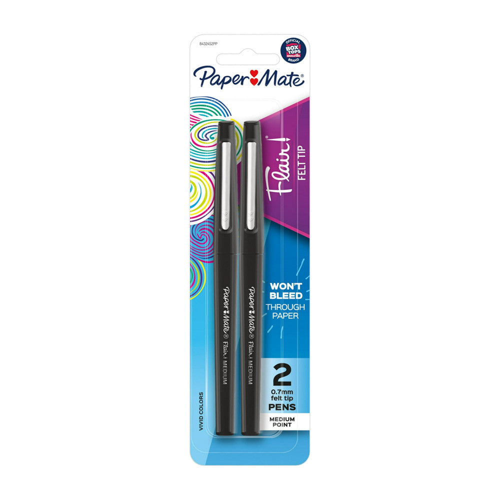 Paper Mate Flair Medium Point Felt Tip Pen, Black, 2/Pack